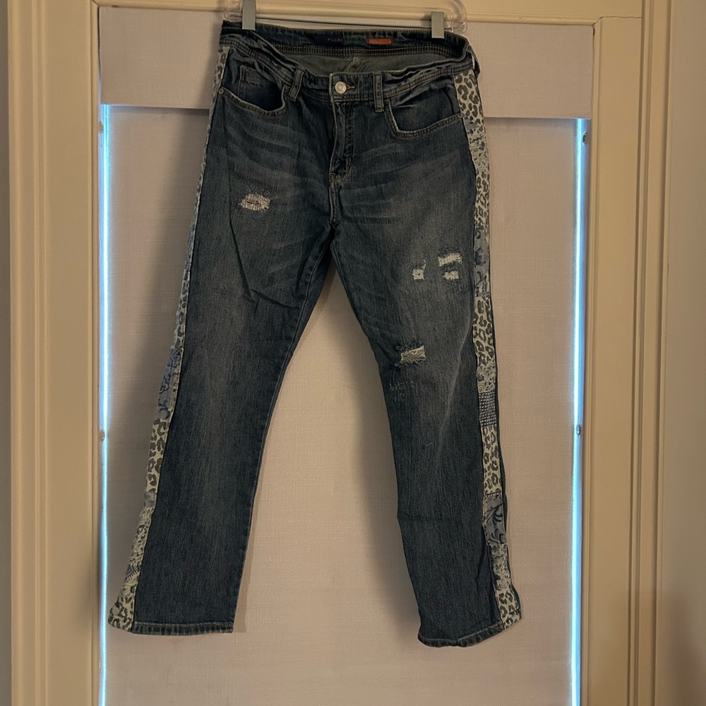 Pilcro Blue Boyfriend Jeans with Leopard Trim